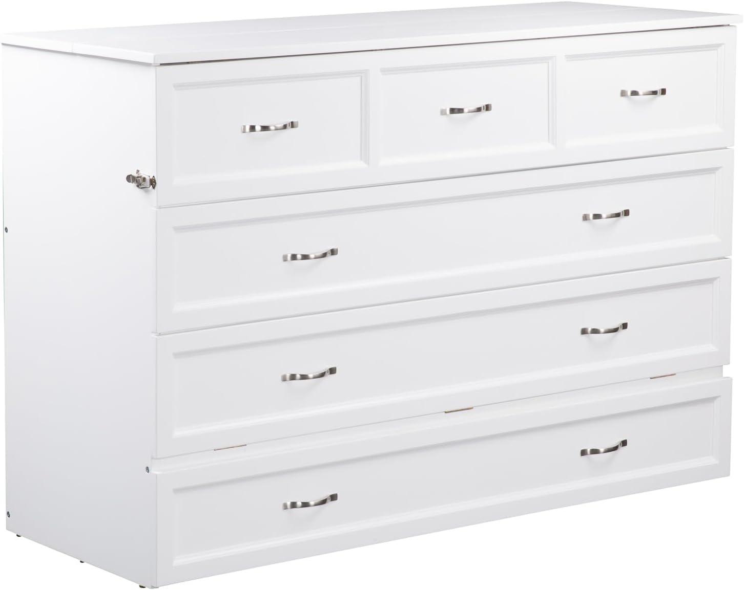Queen Deerfield Murphy Bed Chest with Charging Station White - AFI: Space-Saving, Fold-Out Mattress, Elegant Design
