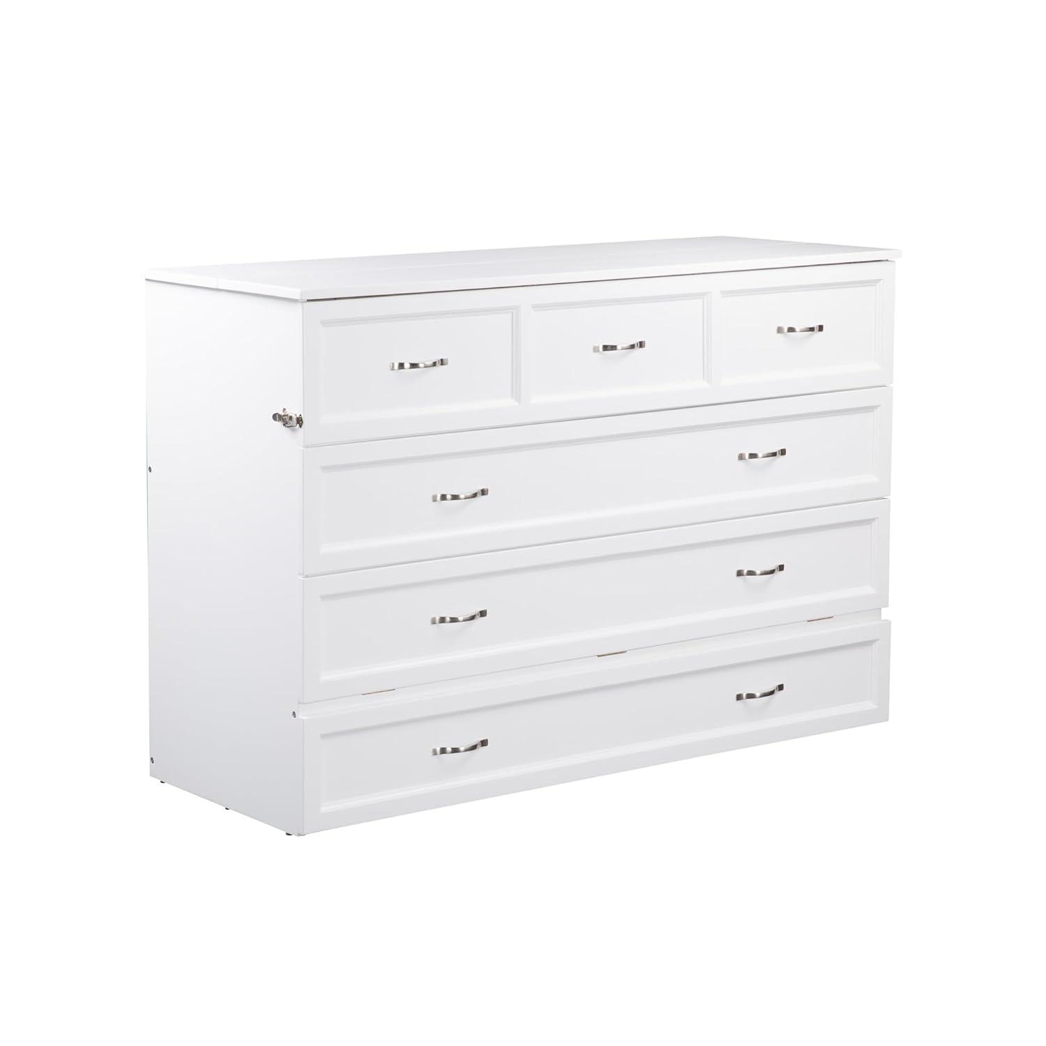 Queen Deerfield Murphy Bed Chest with Charging Station White - AFI: Space-Saving, Fold-Out Mattress, Elegant Design