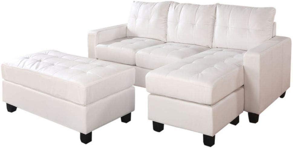 ACME Lyssa Track Arms Bonded Leather Sectional with Ottoman in Black