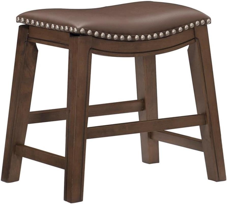 Contemporary Modern Saddle Style 20" Wood and Leather Counter Stool, Brown