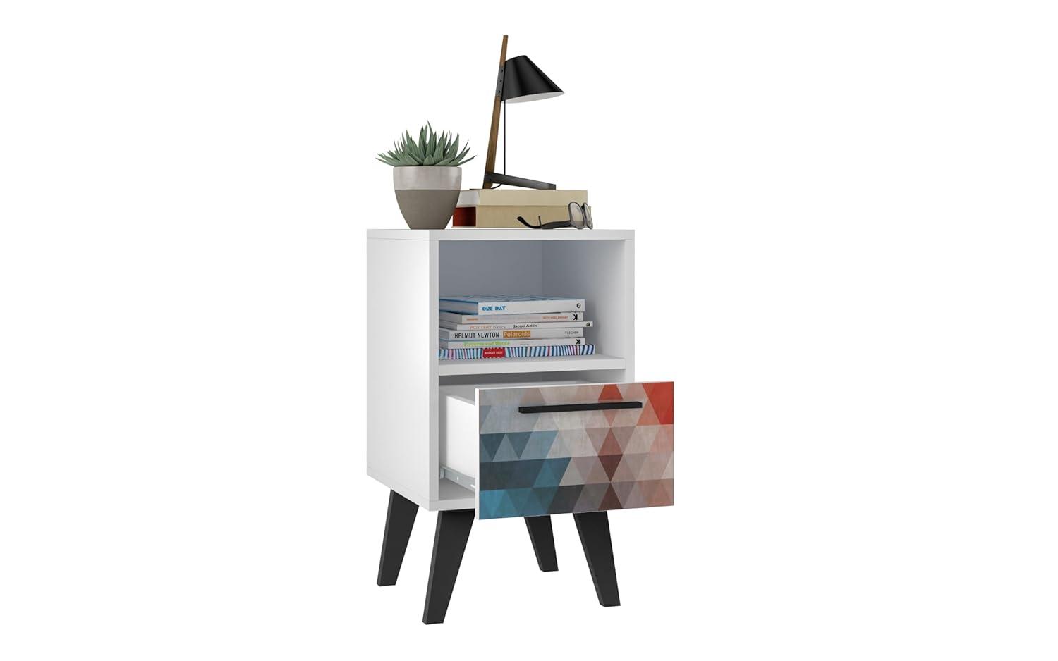 Mid-Century- Modern Amsterdam Nightstand 1.0 with 1 Shelf in Multi Color Red and Blue