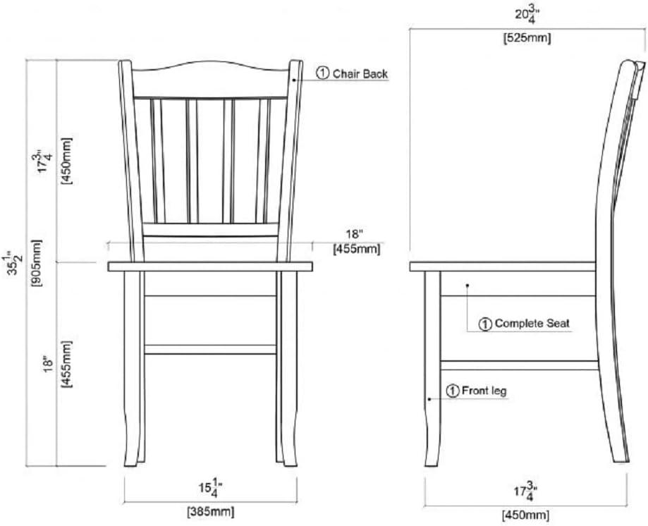 Set of 2 Shaker Wood Dining Chairs Black/Oak - Boraam: Rubberwood, Farmhouse Style, 300lbs Capacity