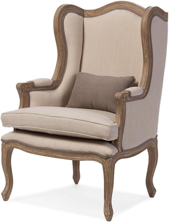 Majestic Beige Wingback Handcrafted Wood Accent Chair