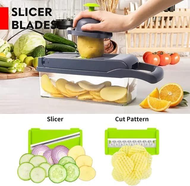 Vegetable Chopper,Pro Onion Chopper,14 in1 Multifunctional Food Chopper,Kitchen Veggie Chopper with 8 Blades,Vegetable Chopper With Container ,Vegetable Slicer Dicer Cutter,Salad,Garlic Chopper