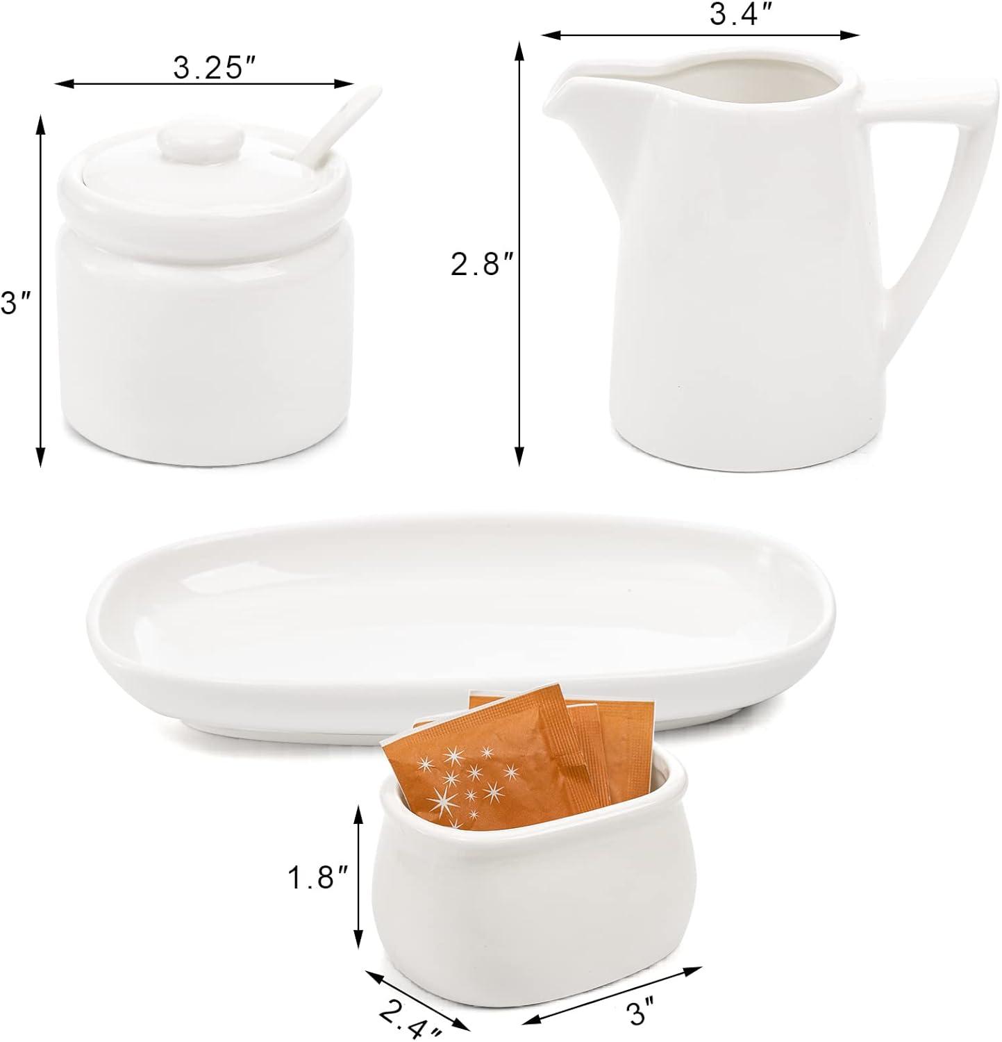 Stack man Set Of 4 Porcelain Creamer And Sugar Set With Saucer, Sugar Bowl With Lid And Spoon, Cream Pitcher, Sweetener Holder, Coffee Serving Set For Kitchen Home Cafe Party, Restaurant, White