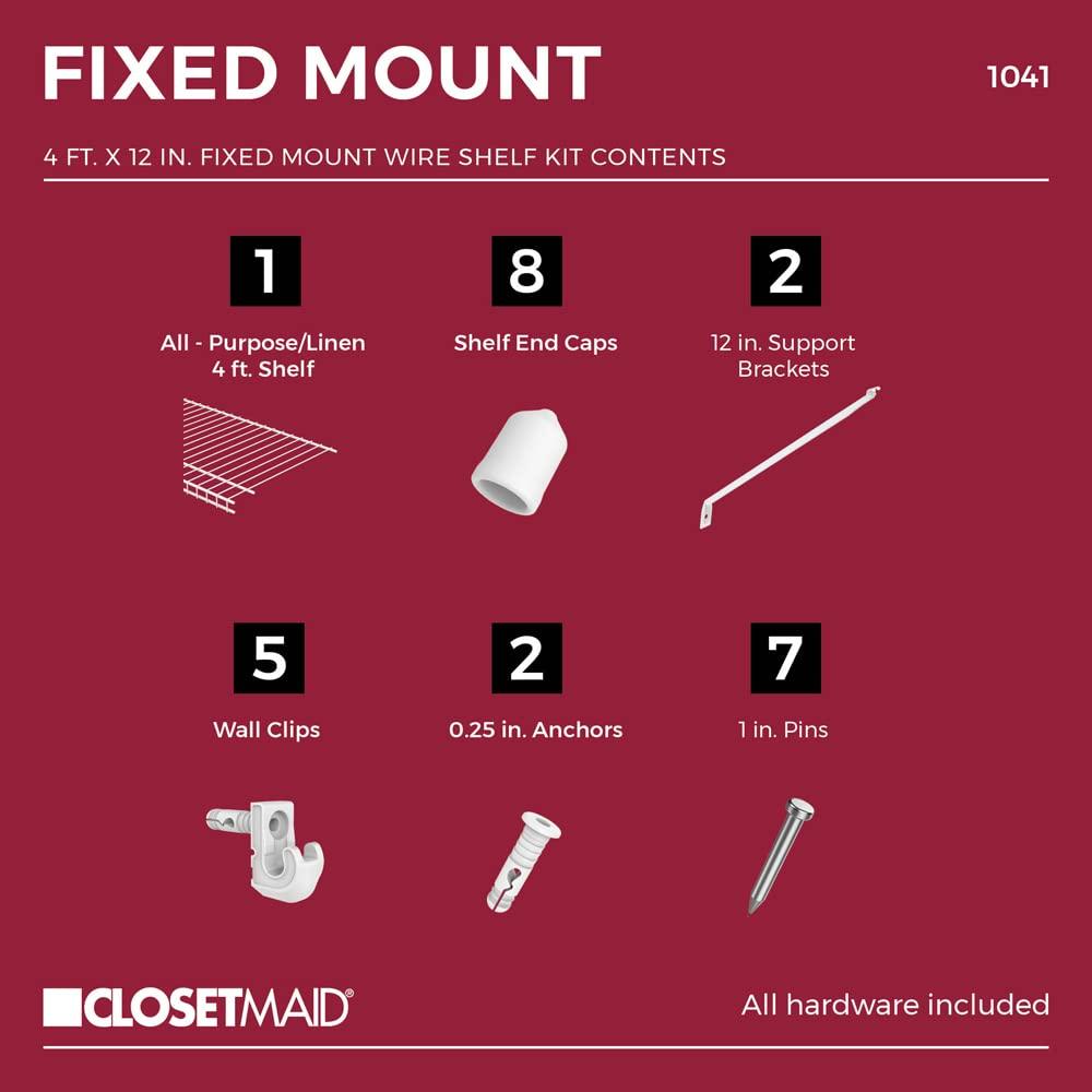 ClosetMaid (#104100) Wire Shelf Kit, White 4' x 12" (Pack of 4)