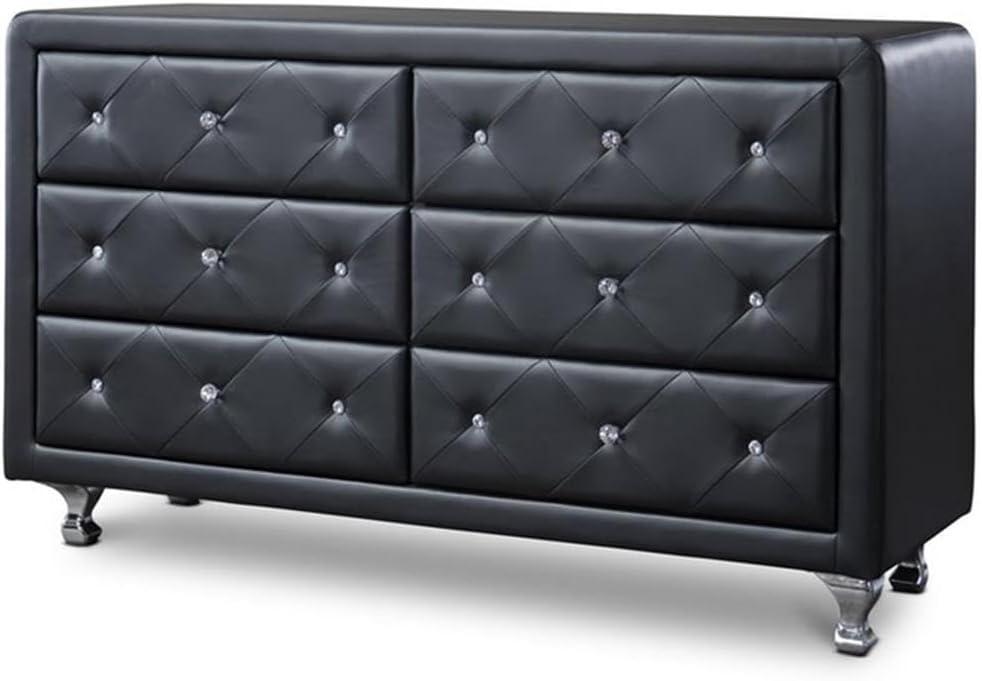 Baxton Studio Luminescence Black Faux Leather Upholstered Dresser