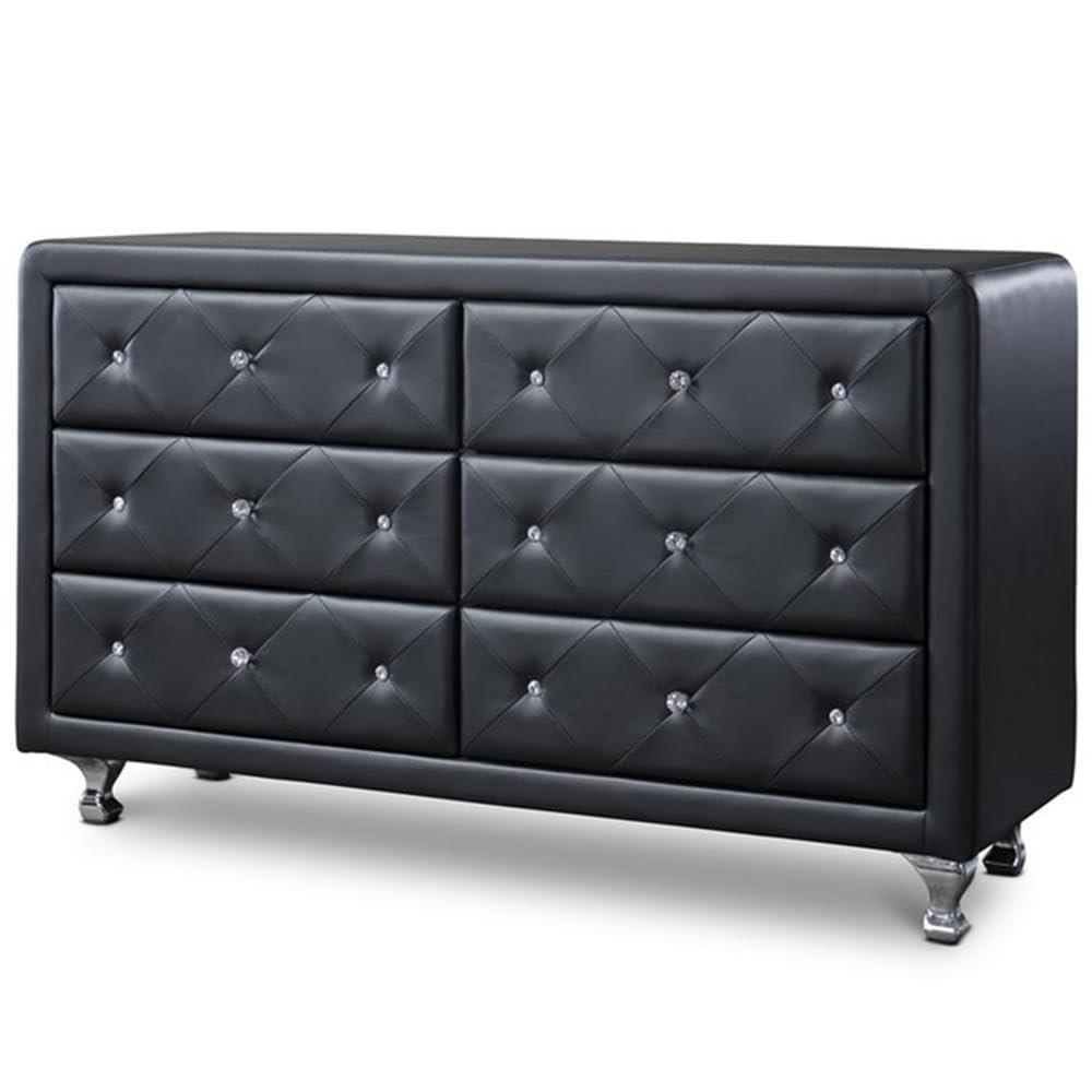 Baxton Studio Luminescence Black Faux Leather Upholstered Dresser