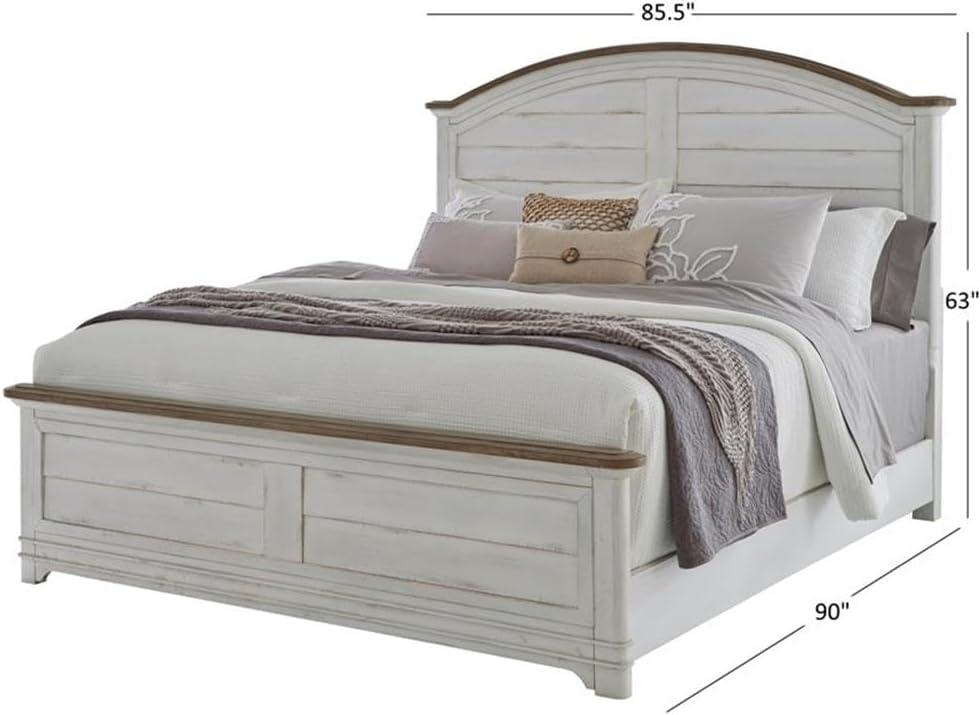 Meadowbrook White-Washed Pine King Panel Bed with Arched Headboard