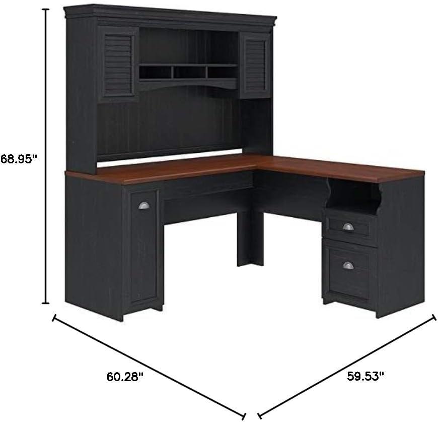 Bush Furniture Fairview L Shaped Desk with Hutch, Antique Black