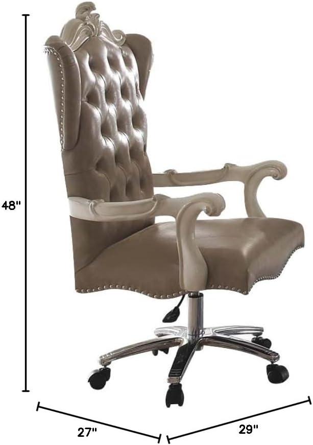 Leather Upholstered Executive Chair With Lift in Brown and Bone White Finish - Saltoro Sherpi