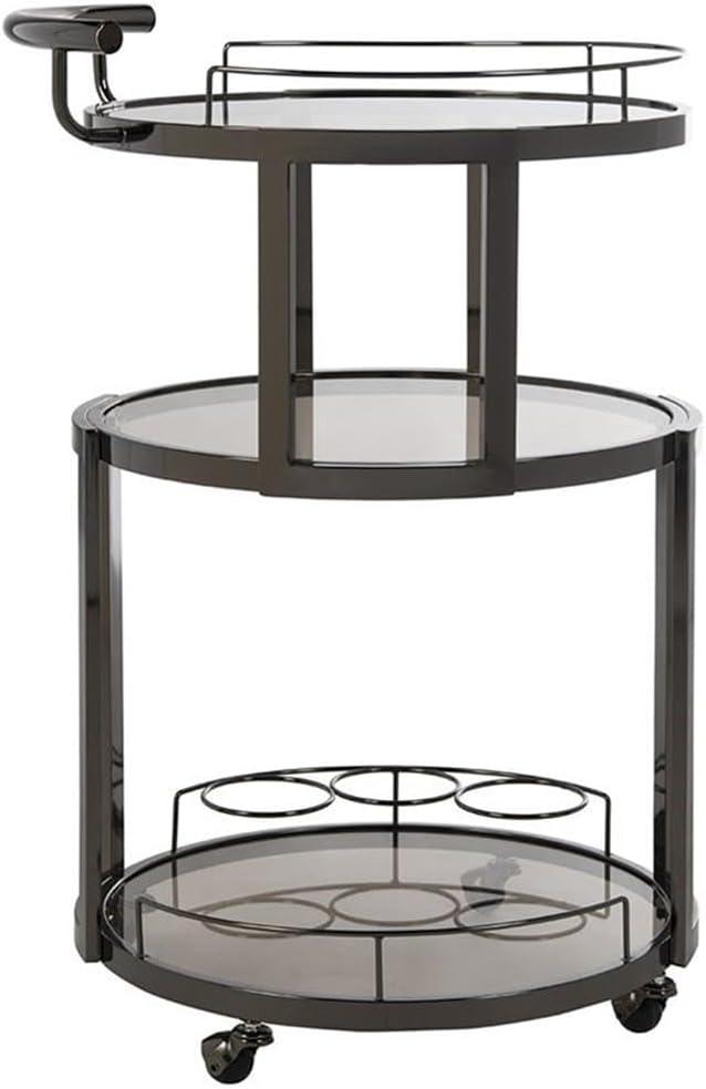 Rio 3 Tier Round Bar Cart - BCT8002B - Black Nickel/Tea - Safavieh