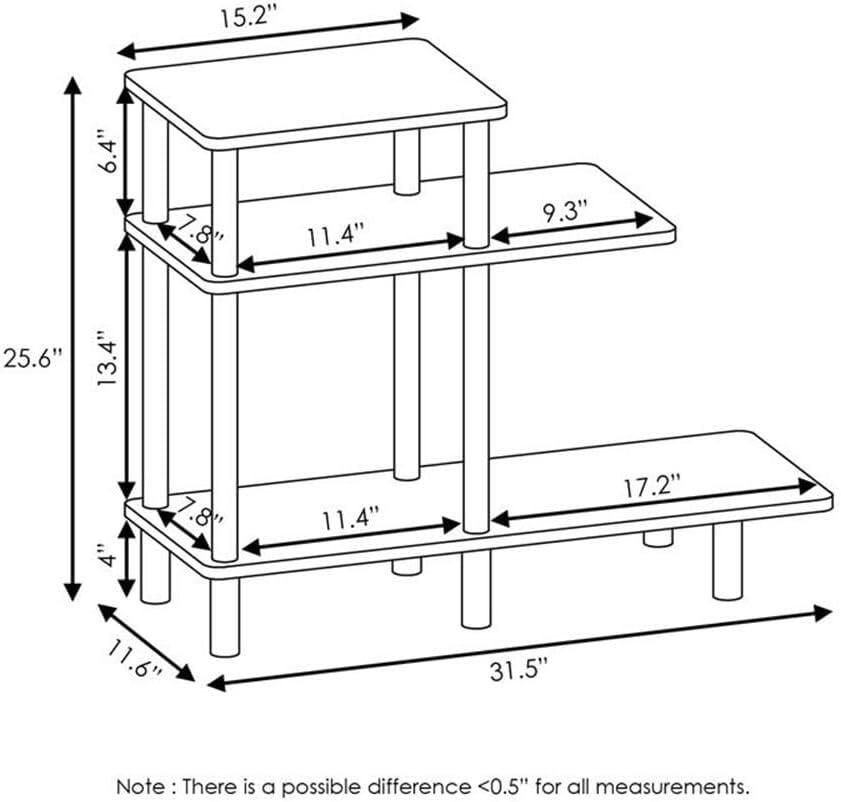 Furinno Turn-N-Tube 3-Tier Sofa Side Table, French Oak/Black