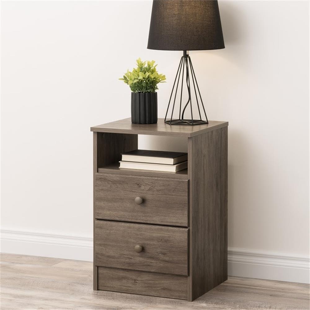 Prepac Astrid 2-Drawer Nightstand with Open Shelf, Drifted Gray