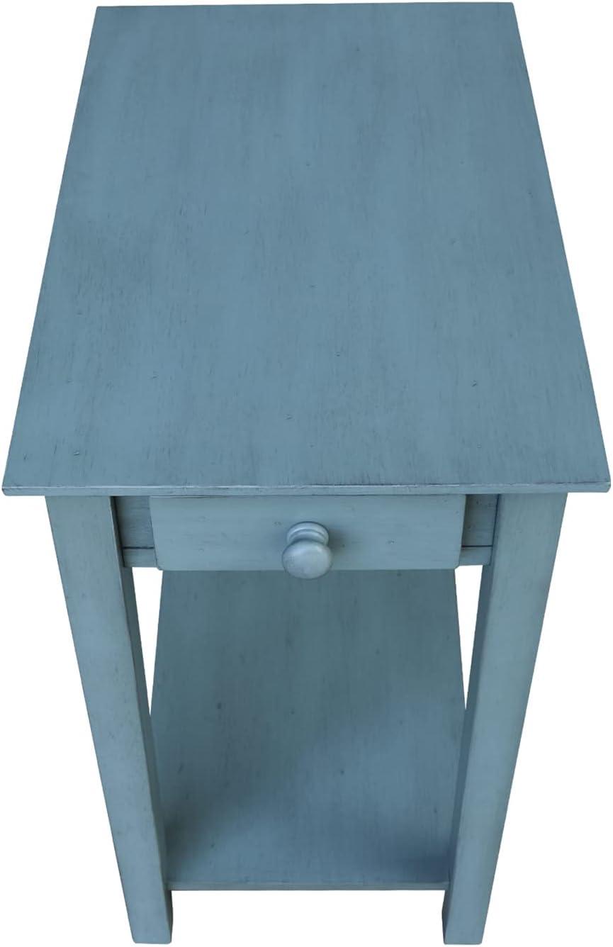 Ocean Blue Traditional Elegant Solid Parawood End Table with Storage