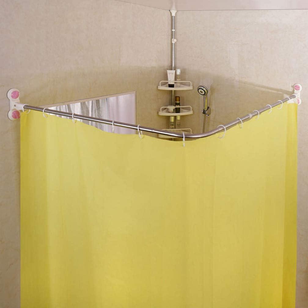 Hershii Curved Corner Shower Curtain Rod Wall Mounted L-Shaped Bathroom Curtain Hanger Pole Decorative Extendable Bathtub Metal Shower Rail Bar 40.15'' x 46.45 ''- 70.86''