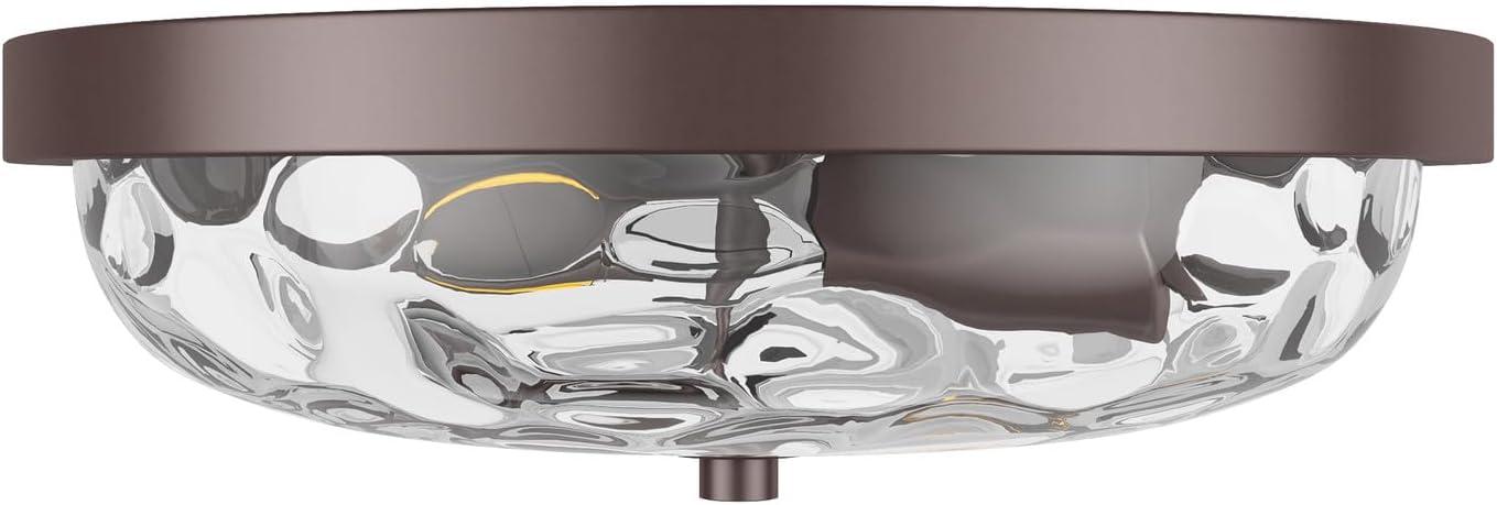 Aiwen Modern 12.99 in 2 Light Close to Ceiling Lights Farmhouse Oil Rubbed Bronze Flush Mount Ceiling Light Fixture with Water Ripple Glass Shade for Bedroom Hallway E26