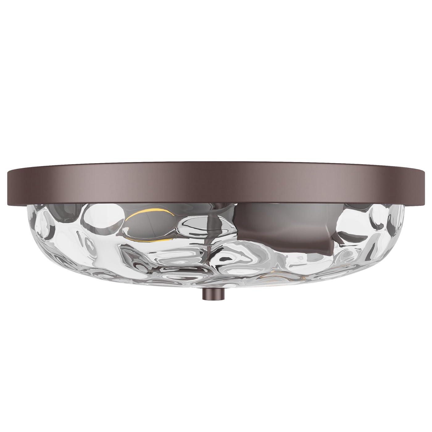 Aiwen Modern 12.99 in 2 Light Close to Ceiling Lights Farmhouse Oil Rubbed Bronze Flush Mount Ceiling Light Fixture with Water Ripple Glass Shade for Bedroom Hallway E26