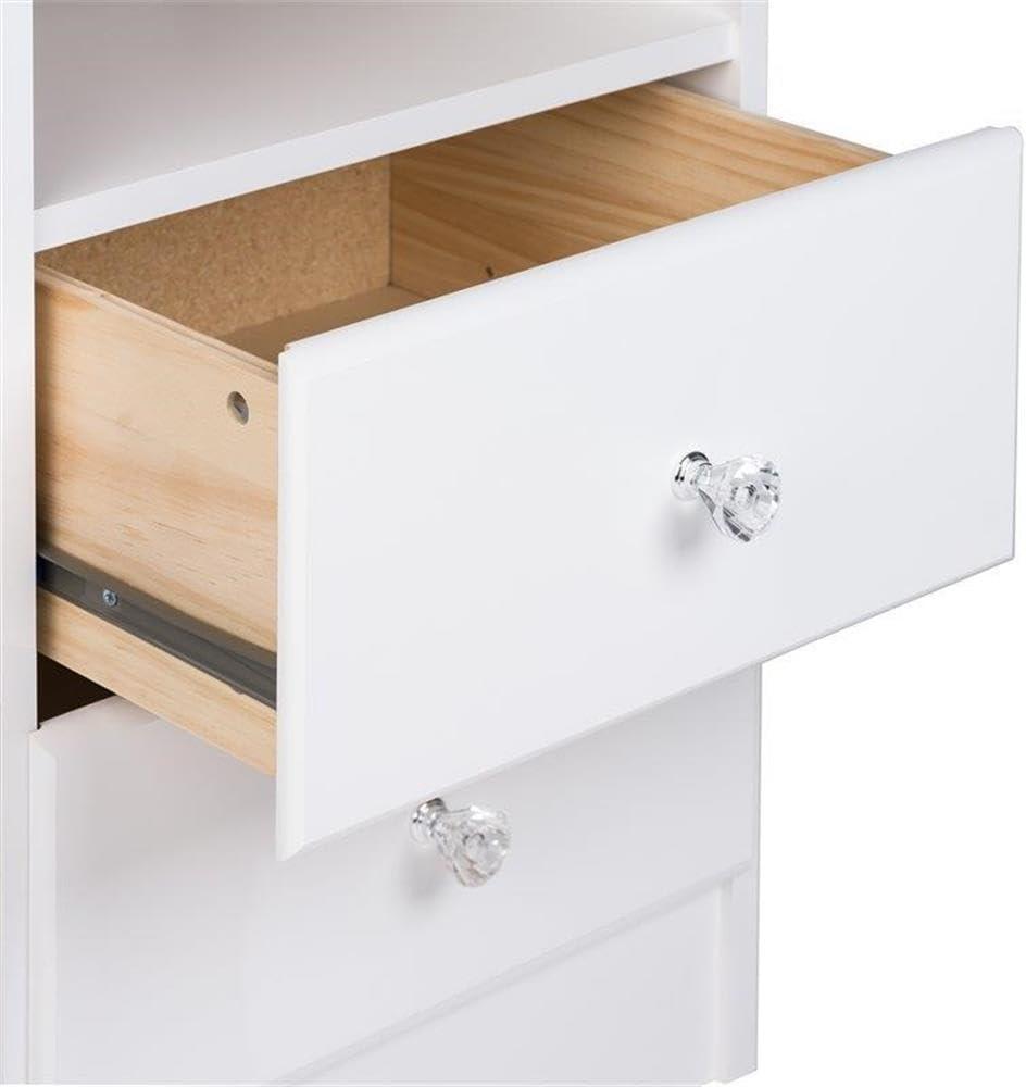 Astrid 2 Drawer Nightstand with Crystal Knobs White - Prepac: Modern Style, Open Shelf Storage