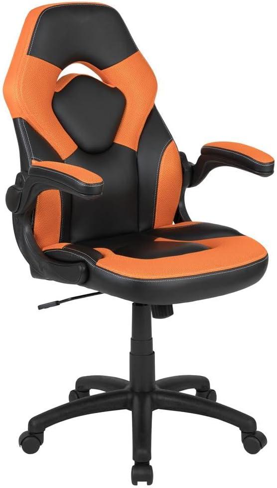 Black Nylon High-Back Ergonomic Gaming Chair with Flip-Up Arms