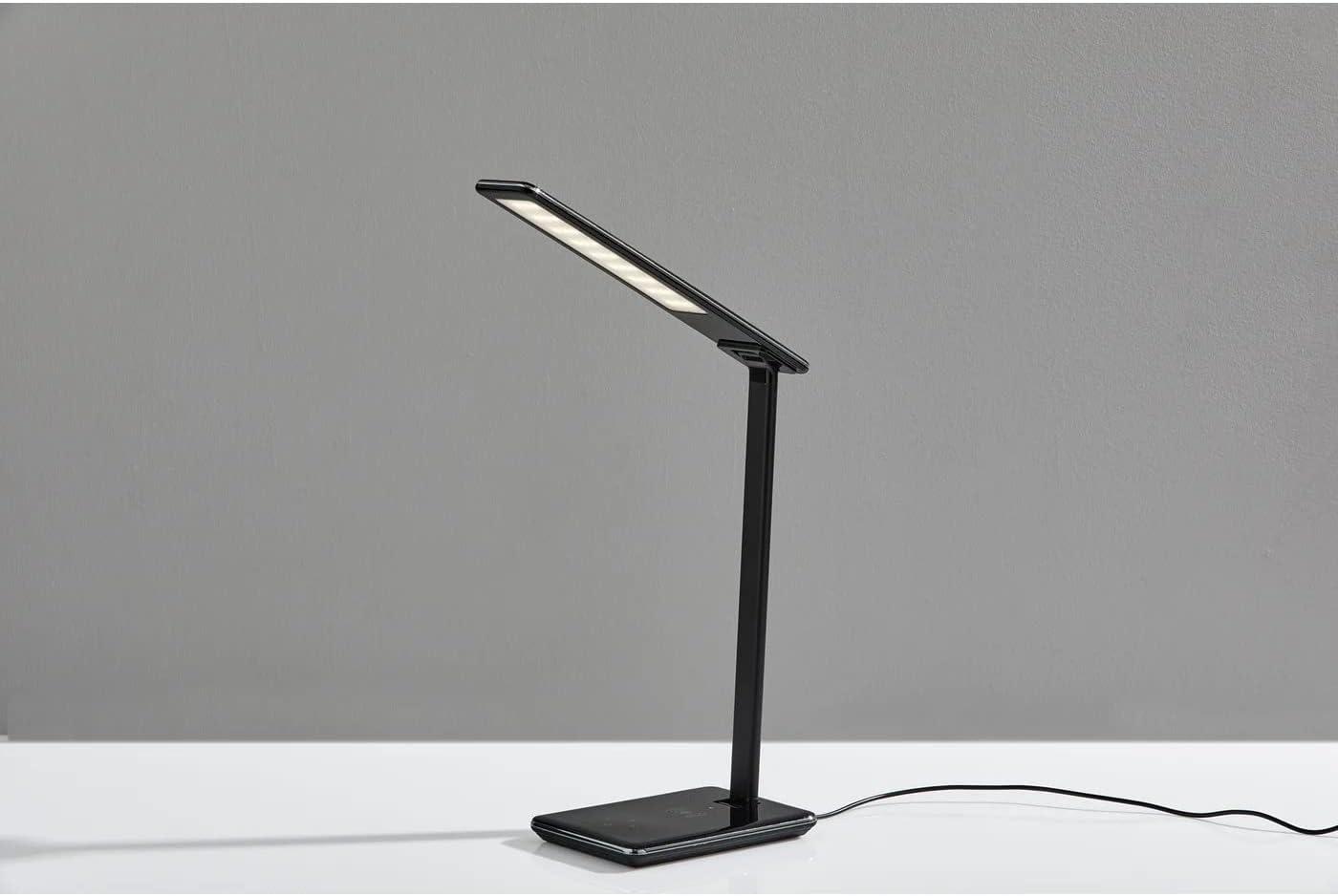 Glossy Black LED Desk Lamp with Touch Sensor and Wireless Charging