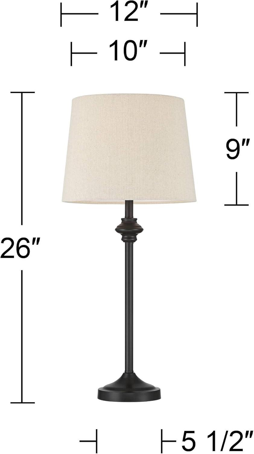 360 Lighting Lynn Modern Industrial Buffet Table Lamps 26" High Set of 2 Dark Bronze Metal Oatmeal Drum Shade for Bedroom Living Room Bedside Office