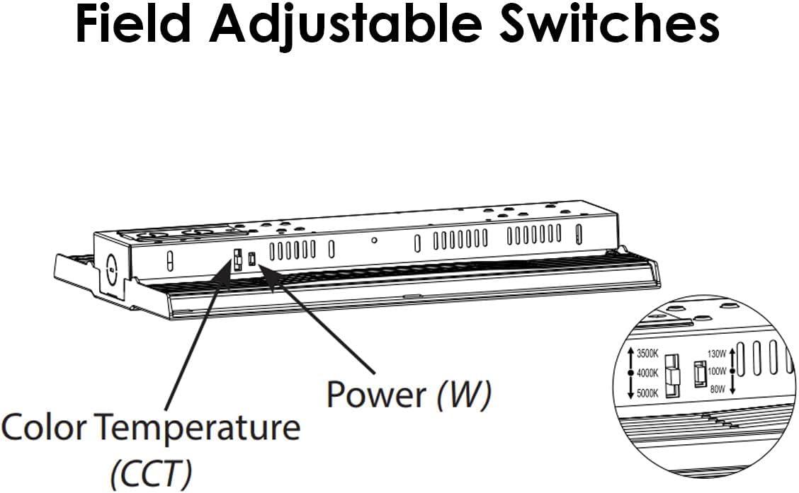 RAB Lighting RAB RBAY17S LED Linear High Bay, 80/100/130W, 35/40/50K, Compact Design, Adjustable Power and Color Temperature, 120-277V, Includes Chain and V-Hook for Mount, White