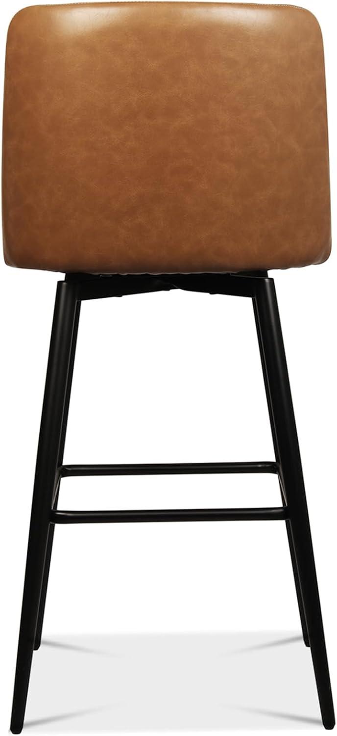 Set of 2 Black Metal Swivel Bar Stools with Faux Leather Upholstery