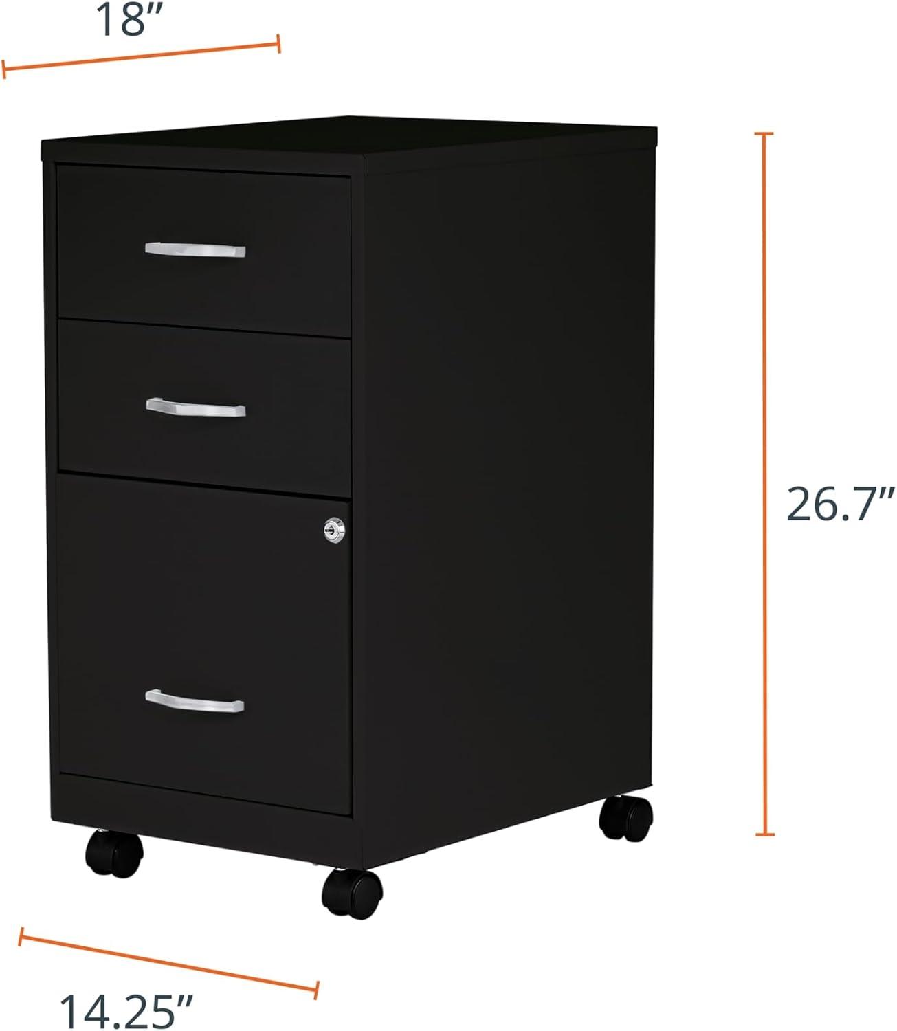Black Mobile 3-Drawer Lockable Metal File Cabinet