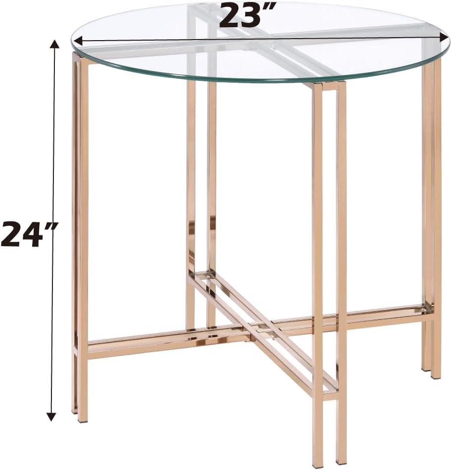 23" Veises Accent Table Champagne - Acme Furniture: Round Glass Top, Metal Frame, Spot Clean