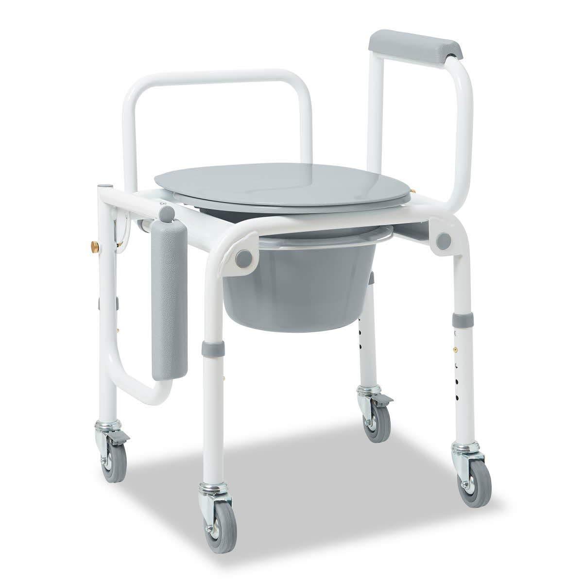 Steel Drop-arm Wheeled Commode, 300lb. Weight Capacity