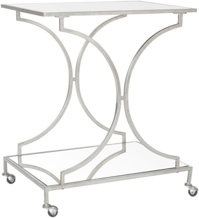 Safavieh Ignatius 2-Tier Solid Arched Bar Cart with Casters, Silver/Mirror Top