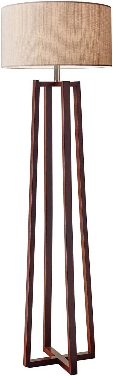 60" Quinn Collection 3-way Floor Lamp Brown - Adesso: Walnut Finish, Linen Shade, ETL Listed