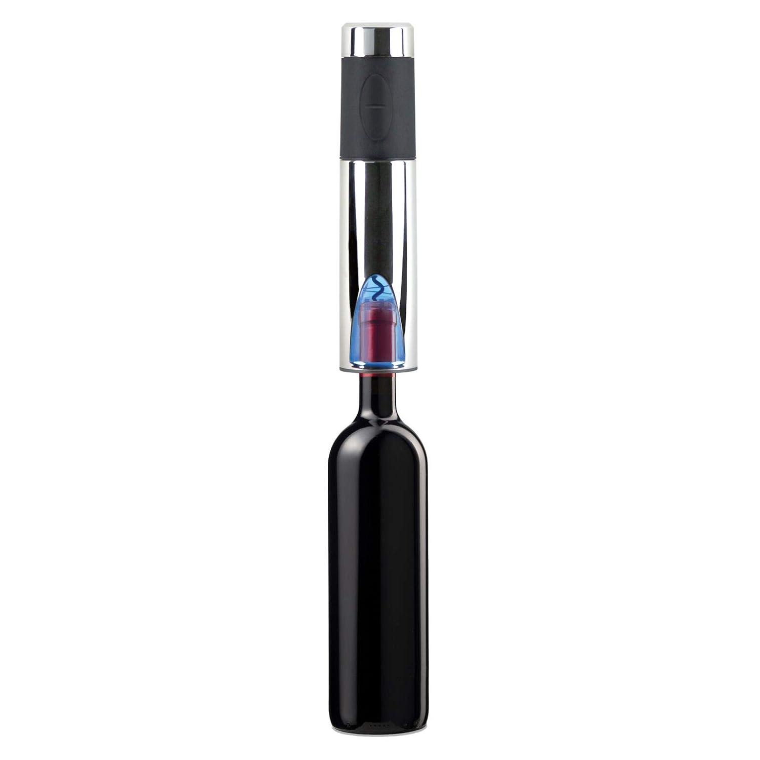 Electric Rechargeable Silver Wine Opener with Charging Base and Foil Cutter
