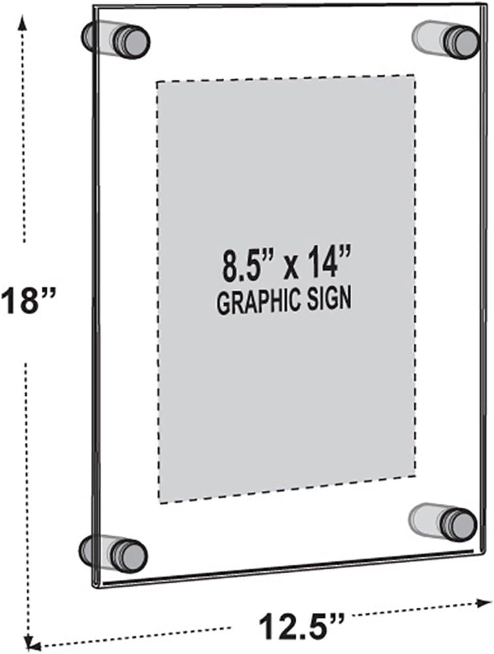 Azar Displays Floating Acrylic Wall Frame with Silver Stand Off Caps: 8.5" x 14" Graphic Size, Overall Frame Size: 12.5" x 18"