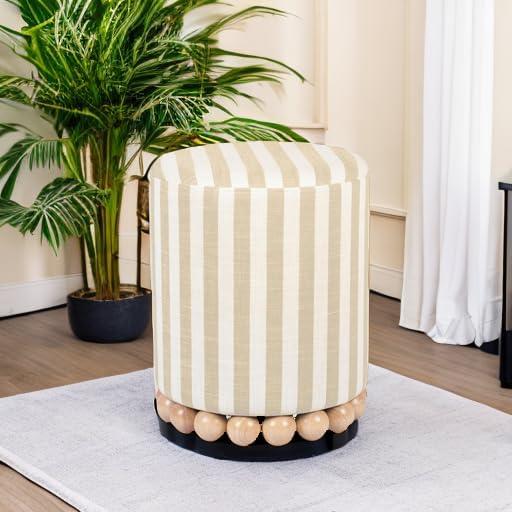 Dex Beige Striped Linen Ottoman