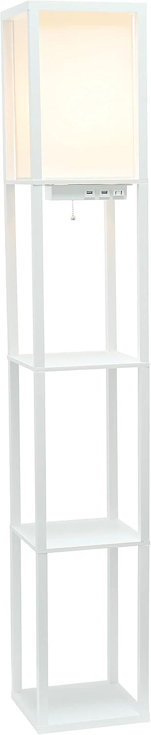 Floor Lamp Etagere Organizer Storage Shelf with 2 USB Charging Ports and Linen Shade - Simple Designs