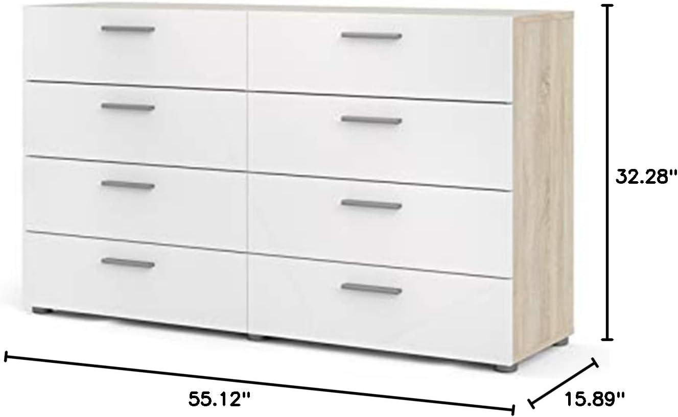Tvilum Loft 8 Drawer Double Dresser for Adults, Oak Structure and White High Gloss