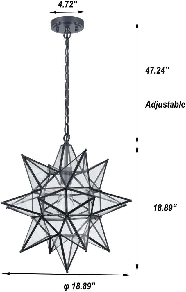 Casablanca Modern Boho Moravian Star Pendant Light 20 Inch Large Black Hanging Light