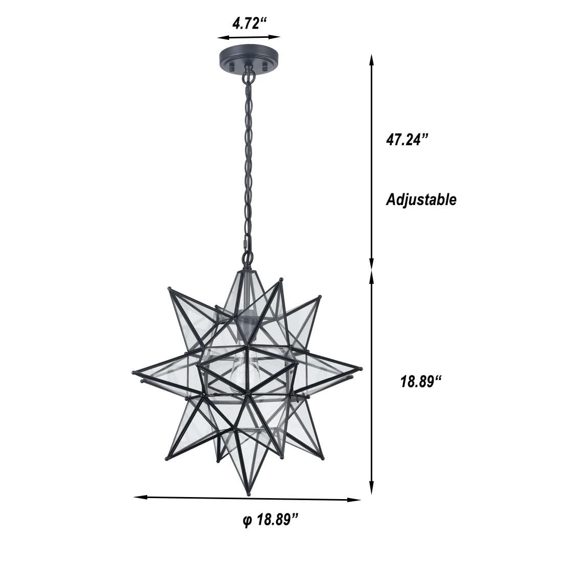 Casablanca Modern Boho Moravian Star Pendant Light 20 Inch Large Black Hanging Light