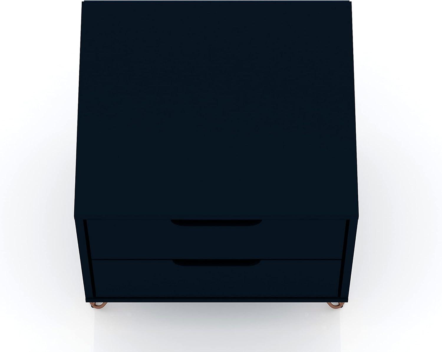Set of 2 Rockefeller 2 Drawer Nightstands Tatiana Midnight Blue - Manhattan Comfort: Modern Splayed Metal Legs, MDF