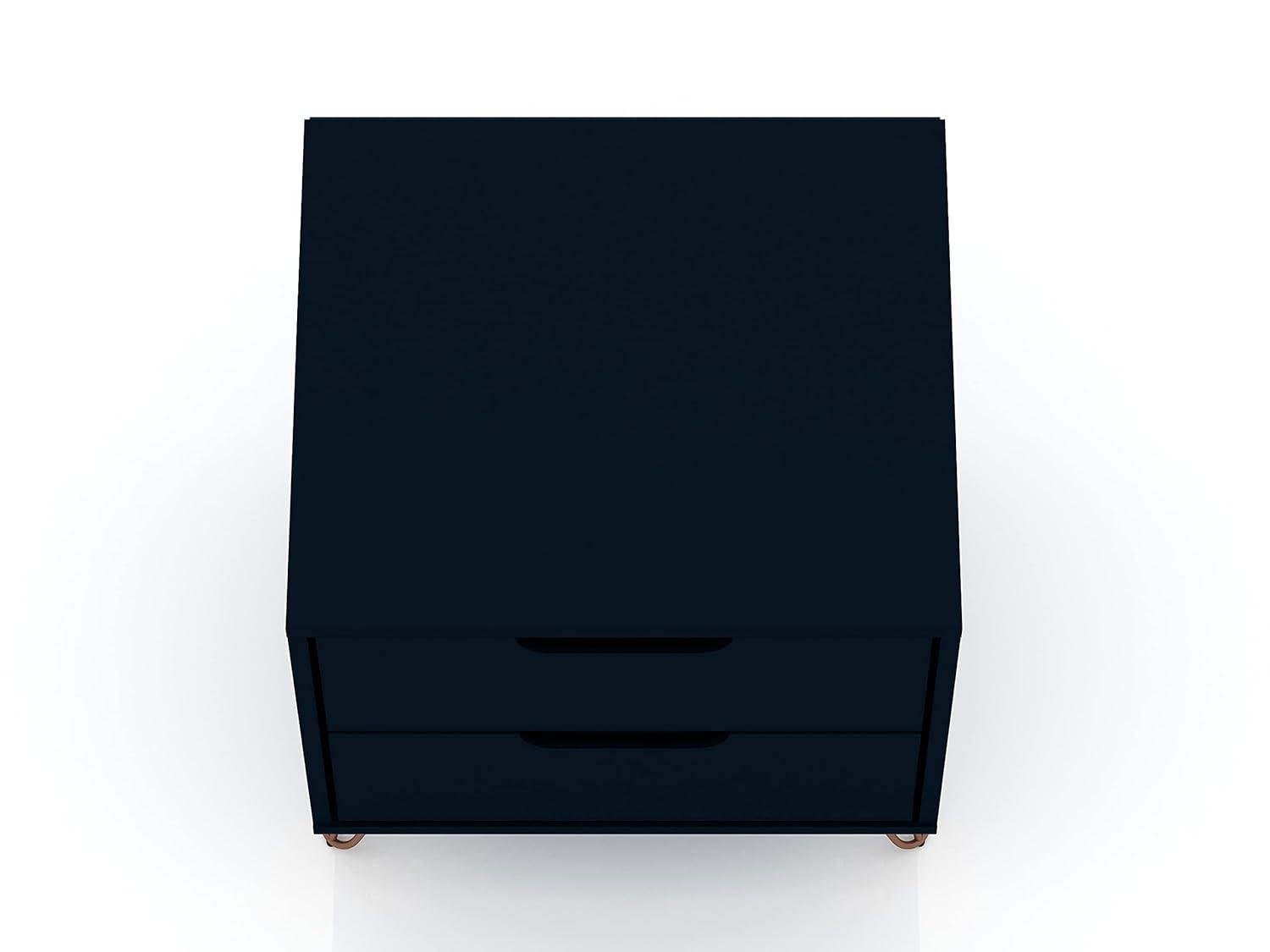 Set of 2 Rockefeller 2 Drawer Nightstands Tatiana Midnight Blue - Manhattan Comfort: Modern Splayed Metal Legs, MDF