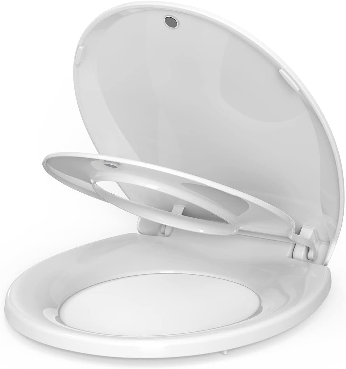 White Round Polypropylene Toilet Seat with Built-In Toddler Seat