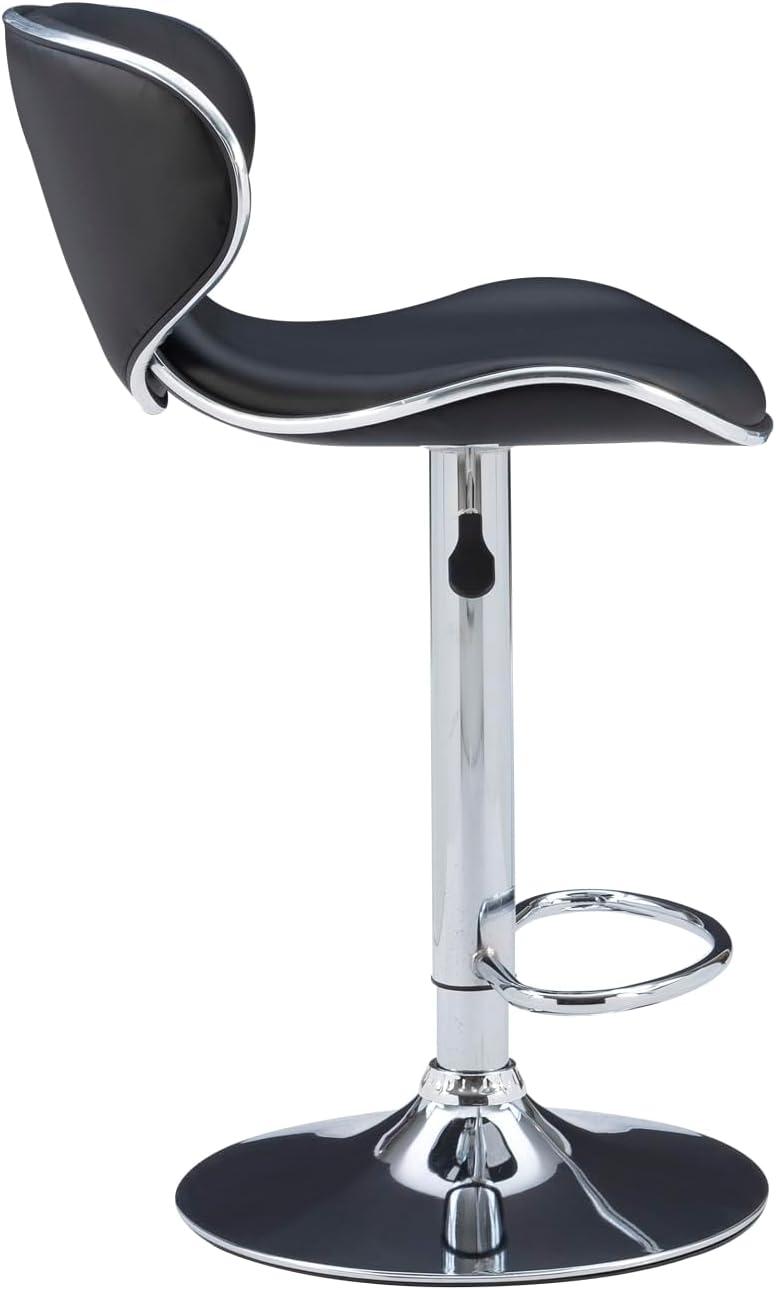 Powell Rounded Back Bar Stool, 24"-32" Adjustable Height, Chrome with Black Faux Leather, Includes 1 Stool