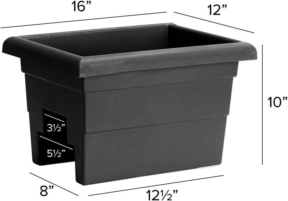 Black Matte Plastic Outdoor Rail Planter, 16-inch