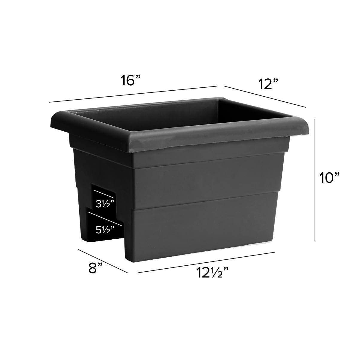 Novelty Countryside Weather Resistant Rail Planter, Black, 16"