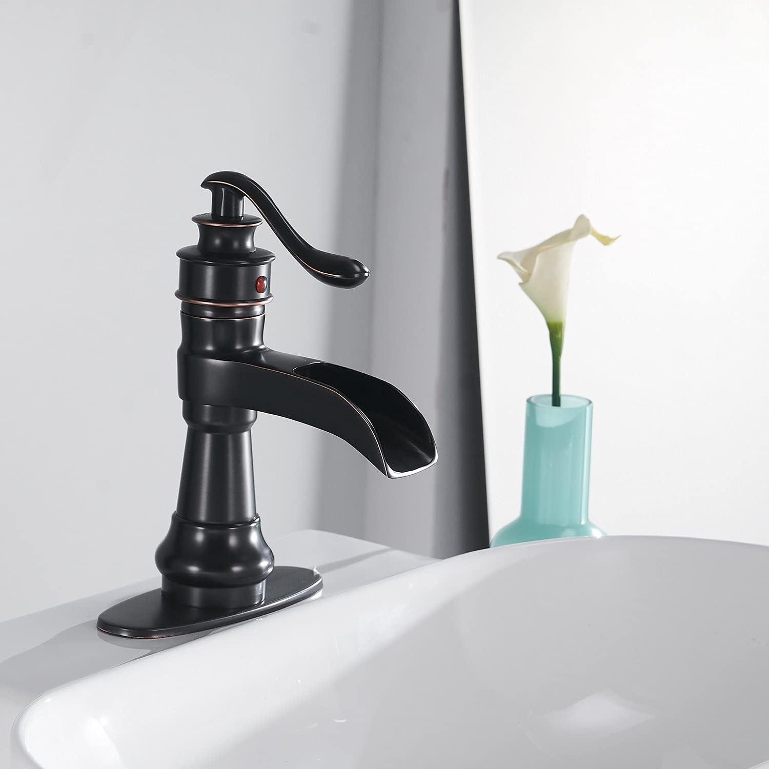 Oil Rubbed Bronze Single Handle Waterfall Bathroom Faucet with Drain Kit