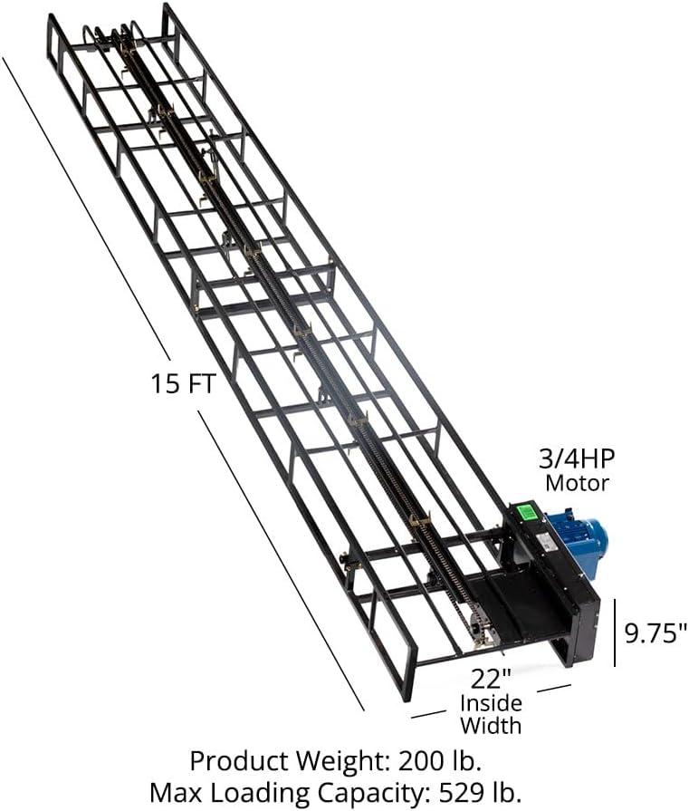 Titan Attachments Chain Drive 15ft Square Hay Bale Elevator Base Unit with 3/4 HP Motor, Charcoal Finish, Hay Harvesting Agricultural Equipment