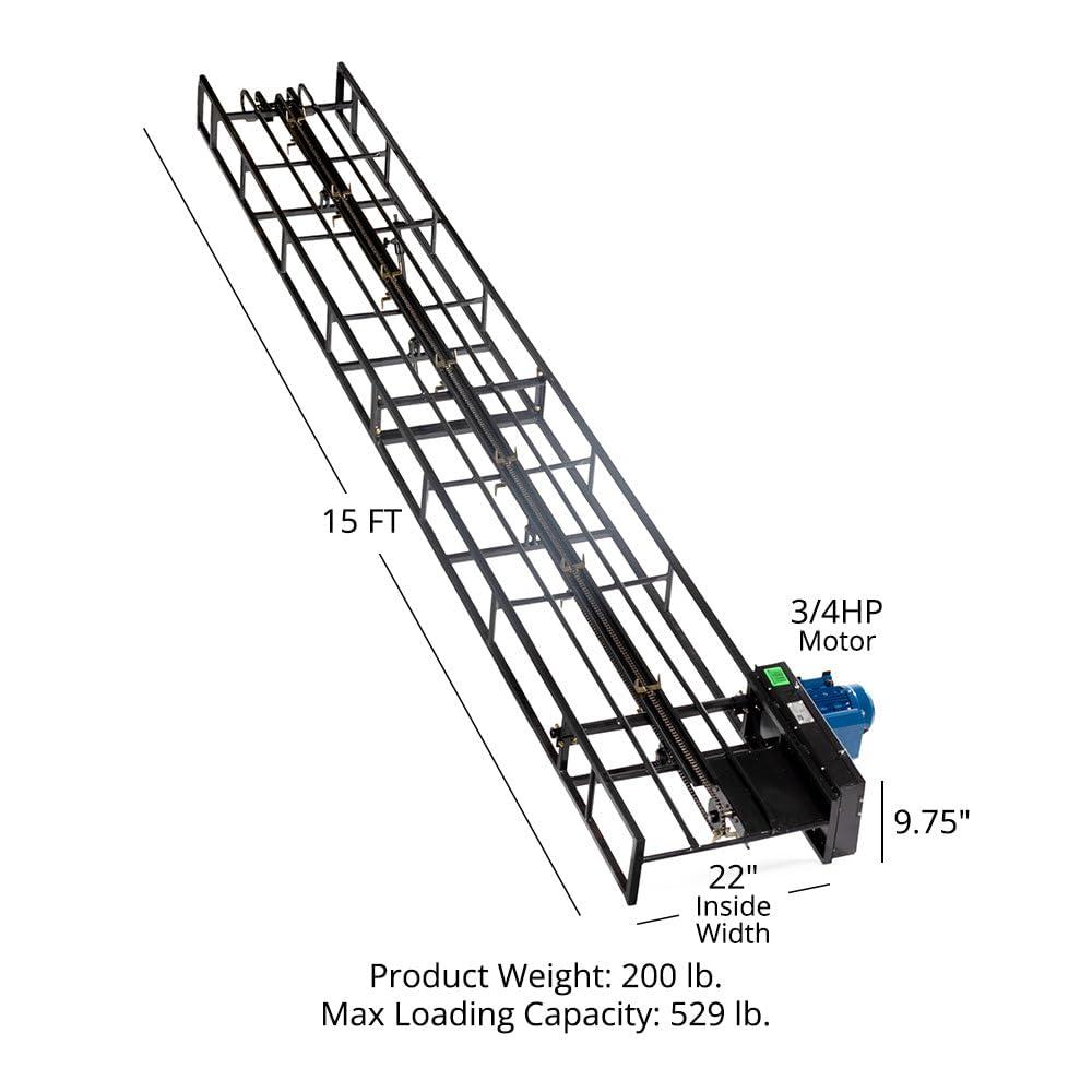 Titan Attachments Chain Drive 15ft Square Hay Bale Elevator Base Unit with 3/4 HP Motor, Charcoal Finish, Hay Harvesting Agricultural Equipment