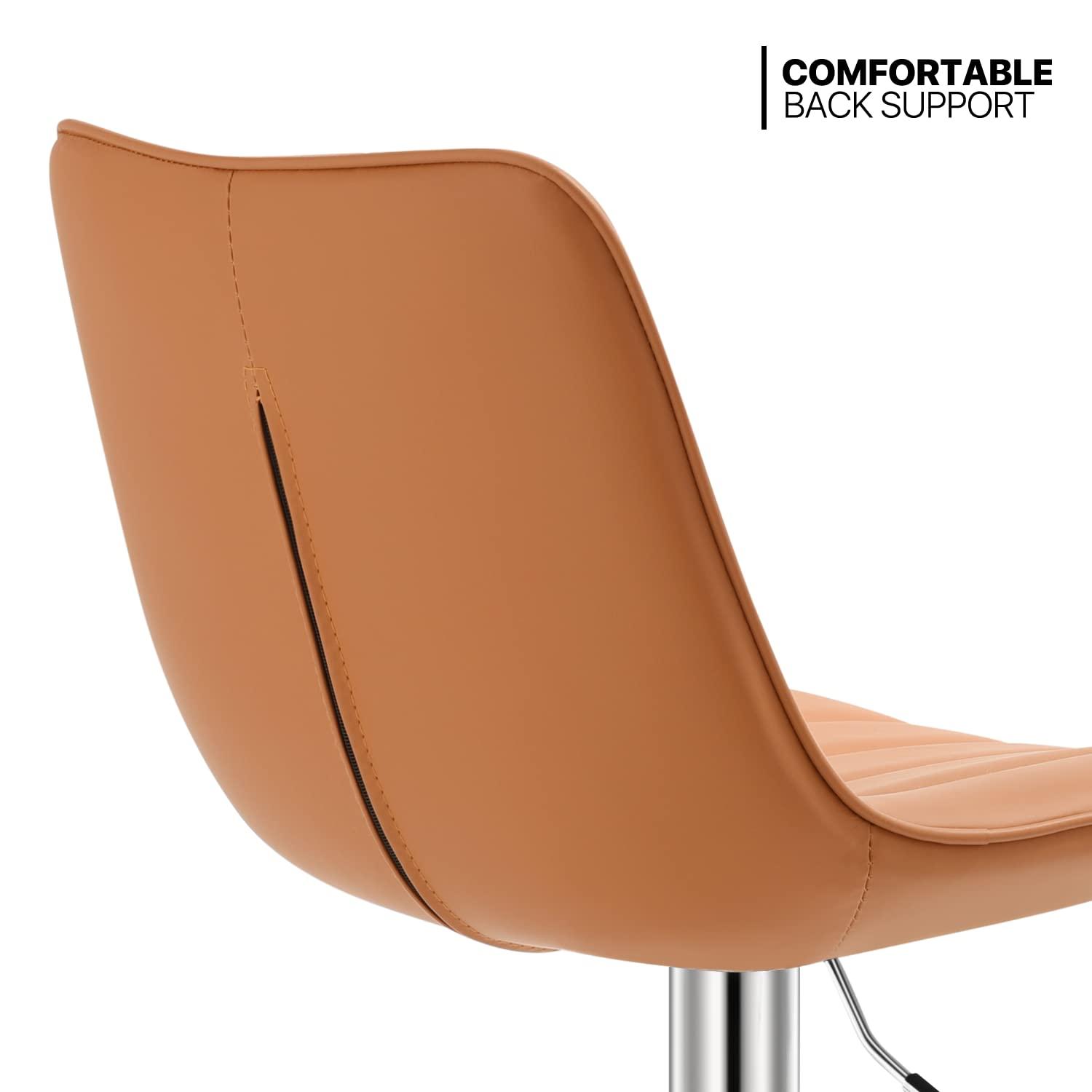 MoNiBloom Adjustable Swivel Bar Stool Set of 2, Counter Height Barstools Dining Chair Faux Leather with Backrest, Brown